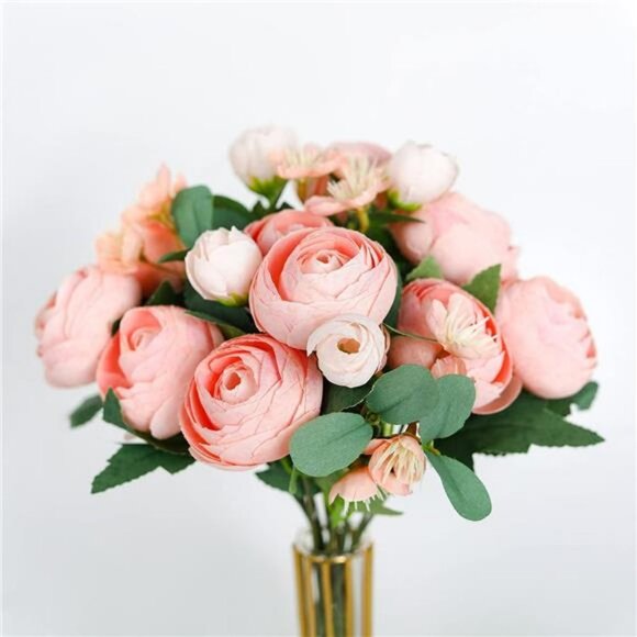 Artificial Flower Decor with Gold Vase Fake Peony Flowers (Champagne Pink) - Picture 3 of 12